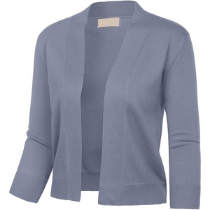 Women's Long Sleeve Coild Color Shrug <strong>Bolero</strong> Open Front Cotton Knitted <strong>Cardigan</strong> - Product Image 3