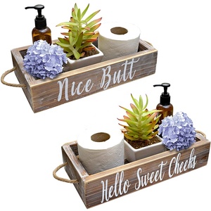 Boîte de décoration de salle de bain en bois gris, porte-papier toilette amusant, boîte de salle de bain en bois, nouveau signe de fesses, décoration de caisse en bois rustique de ferme - Product Image 3