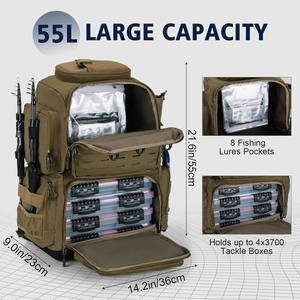 Échantillon gratuit Sac à dos de pêche personnalisé avec 4 plateaux Sac isotherme de pêche Grande boîte de rangement étanche Sac de pêche - Product Image 4