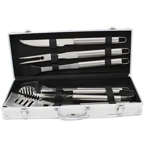 Outdoor 6 pieces Aluminium case BBQ Stainless Steel Barbecue grill bbq tool set portable