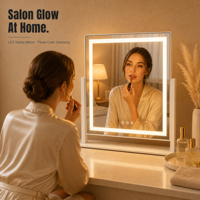 Miroir de maquillage rectangulaire blanc avec éclairage, 37 cm, rotation à 360°, 3 modes de couleur, variateur d'intensité, capteur tactile