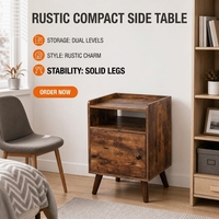 Table de chevet moderne en bois massif marron chaud avec porte à poignée interchangeable, meuble de chambre à coucher pour appartement