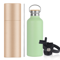 Cangkir Botol Air Bahan Baja Tahan Karat, Logo Kustom & Warna Vakum Ramah Lingkungan, Cangkir Mug Botol Air dengan Tutup Bambu Baja Tahan Karat