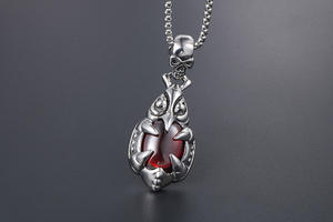 Kalung tengkorak <span class=keywords><strong>Garnet</strong></span>, gesper tengkorak Vintage batu permata merah mode liontin Rubi untuk hadiah perhiasan Hari Ayah - Product Image 4
