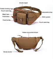En gros Personnalisé 900D Oxford 3L Tactique Molle Utilitaire Pochette Sac Polyester Caché Carry Fanny Pack Taille Sac Mode