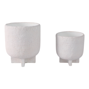 Vasi cilindrici con piedini in ceramica per piante da interno ed esterno, design bianco testurizzato - Product Image 1