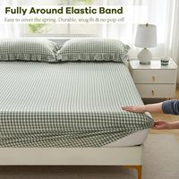 Parure de lit 4 pièces en percale de coton à motif gingham, taille Queen, 200 fils, respirante, résistante à la décoloration et au rétrécissement, pour chambre à coucher