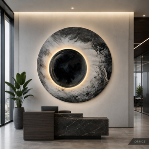 Large Resin Wall Art Round Black Gray Illuminated Resin Wall Art Sculpture Custom Luxury Decor House Hotel Decoration Interior - Product Image 1