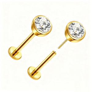 Orecchini a Perno Senza Filettatura in Titanio, Gioielli all'Ingrosso, Piercing Labret, Helix, Cartilagine, Orecchini Piatti, Regali per Piercing - Product Image 3