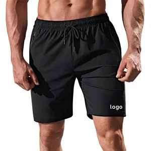 Custom Heren Quick Dry Polyester Spandex Shorts Mannen Gym Rits Trekkoord Shorts