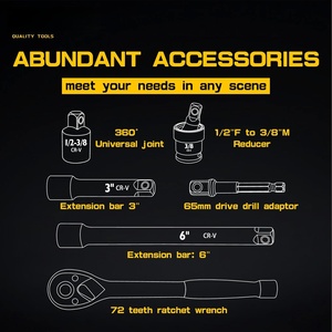 Set di 50 Chiavi a Bussola a Impatto da 3/8" in CR-V, 6 Punte, Profonde e Poco Profonde, SAE e Metriche, con Cricchetto per Riparazioni <span class=keywords><strong>Auto</strong></span> - Product Image 3