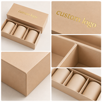Boîte cadeau rigide écologique recyclable beige de luxe avec logo personnalisé, 3 compartiments, emballage en carton pour bougie, parfum, cosmétique