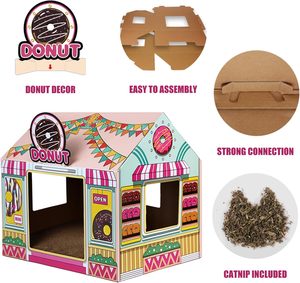 Casetta per Gatti in Cartone con Tiragraffi, Negozio di Ciambelle per Interni/Esterni, Tiragraffi e Decorazione per <span class=keywords><strong>la</strong></span> Casa, Nascondiglio per Piccoli Animali - Product Image 1