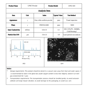 Polvo de electrolito sólido de cloruro de azufre de fósforo de litio Li6PS5Cl LPSCl de alta conductividad iónica para batería de iones de litio - Product Image 4