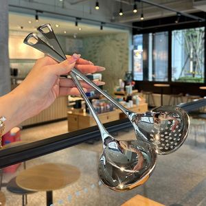 Louche à soupe à long manche en acier inoxydable 304, cuillère écumoire pour fondue, passoire tendance pour cuisine domestique et restaurant - Product Image 4
