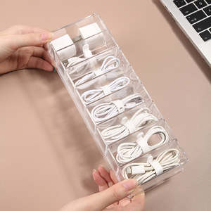 Transparent Acrylic Cable Organizer Box 8 Compartment Large Capacity Office Desk Storage For Charging Cables And Accessories - Product Image 4