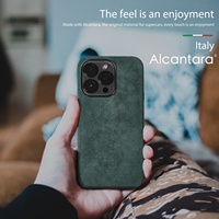 Coque de téléphone portable en Alcantara italien authentique pour iPhone 15, avec boutons métalliques et fonction magnétique, vente en gros