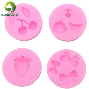 4PCS Cherry Bowknot Stampo In Silicone FAI DA TE Pasta di Gomma Fragola Gelato Del Silicone Del Fondente Della Muffa Per La Muffa Del Bigné Della Decorazione Per La Cottura