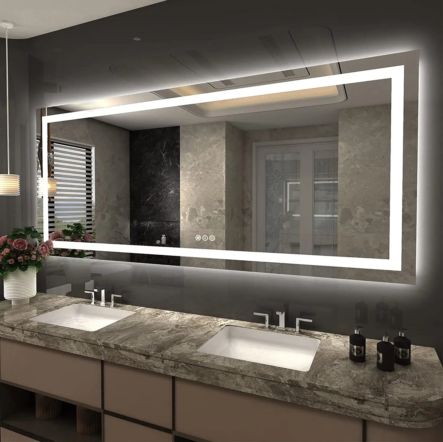 Nhà máy cung cấp Led Gương phòng tắm với LED ánh sáng thêm lớn Vanity Gương trang điểm LED Dimmable defogging gương