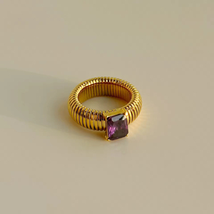 HP Đơn Giản Phong Cách Ins Căng Vòng Thép Không Gỉ Mạ Vàng Nhẫn Của Phụ Nữ Đàn Hồi Vòng Zircon - Product Image 4