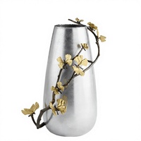 Vase de luxe haut de gamme en laiton et fer forgé, gravé, écologique, résistant à la corrosion, fait main, argenté, durable, à large ouverture