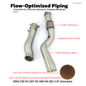 CSZ インベントリー BMW S58 M2 G87 M3 M4 G80 G82用 ストレート3.5インチ ダウンパイプ ボルトオン取り付け 1.5時間で完了 - Product Image 2