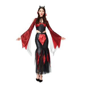 Costume de Reine Vampire d'Halloween pour Femmes, Robe Longue Gothique Sexy Rouge et Noire en Polyester, Tenue de Cosplay pour Fête et Spectacle Scénique MS - Product Image 6