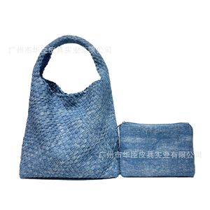 Dropshipping Shopify Snow Denim Tote Bag Woven Shoulder Bag Large Capacity Tie Dye New 2026 Women Handbag - Product Image 1