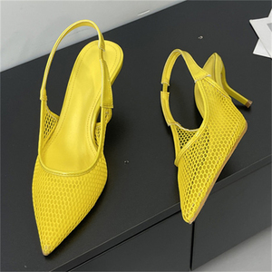 Sandalias de Tacón Alto con Punta en Pico, Elegantes y a la Moda para Mujer, Verano 2025, con Cordones, Malla Transpirable, Tacón Bajo - Product Image 3