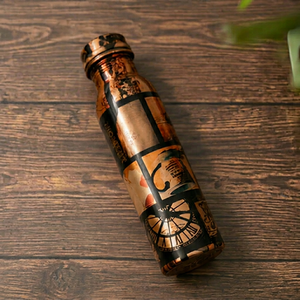Botella de Agua de Cobre, Diseño Artístico Vintage, Botella para Beber de Cobre Puro, Botella Ayurvédica para la Salud, a Prueba de Fugas, con Tapa de Rosca, Hecha a Mano - Product Image 1