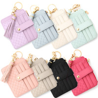 Dompet Kartu Kulit PU Logo Kustom Wanita, Gantungan Kunci Gelang Manik Silikon, Dompet Koin Mini Clutch