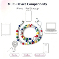 Câble de charge USB 3-en-1 populaire avec blocs de couleurs vives et perles, décor élégant, multi-connecteurs, pour synchronisation de données téléphoniques