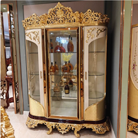 Cabinet à vin traditionnel royal français Beno W111, haut de gamme, antique, en bois massif doré, porte en verre, durable, pour salon, appartement