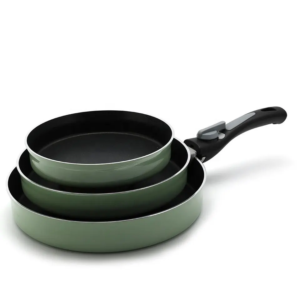 Big Size Aluminum Press Type Round Frying Pan Set With Detachable Handle And Non Stick Coating