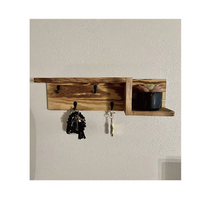 Porte-clés en <span class=keywords><strong>bois</strong></span> pour mur, organisateur décoratif pour courrier <span class=keywords><strong>et</strong></span> clés avec 4 crochets pour clés, étagère flottante murale - Product Image 2