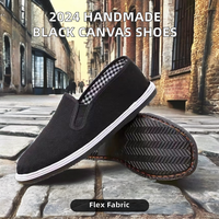 Zapatos de Lona Negros Hechos a Mano, Estilo Casual, Entresuela de PVC, Suela Exterior de PVC, Malla Elástica, Cierre Deslizante, Amortiguación, Función Antiolor