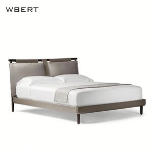 WBERT Lit double moderne simple Style italien Cuir Dossier confortable Lit de maître en bois massif Sac souple Petites familles - Product Image 2