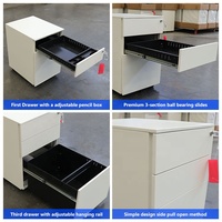 Meubles de bureau en acier métallique assemblés : Meuble de rangement mobile moderne avec 3 tiroirs et serrure à clé, idéal pour le classement.