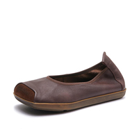 Chaussures plates en cuir pour femme, style rétro, bout carré, color block, à bride élastique, imperméables et légères