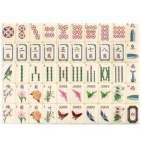 Tuiles de Mahjong en Acrylique Style Antique de Luxe - Motifs Classiques Durables de Personnages et de Flore, Base Blanc Crème avec Art Émaillé Coloré