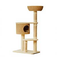Arbre à chat moderne en bois massif avec 4+ niveaux, hauteur 155 cm, assemblage facile, emballé en carton pour plusieurs chats