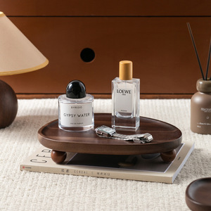 Wooden Tray Oval Acacia Wood With Beads Minimalist Design Decorative Serving <b>Storage</b> Display Dish - Product Image 1