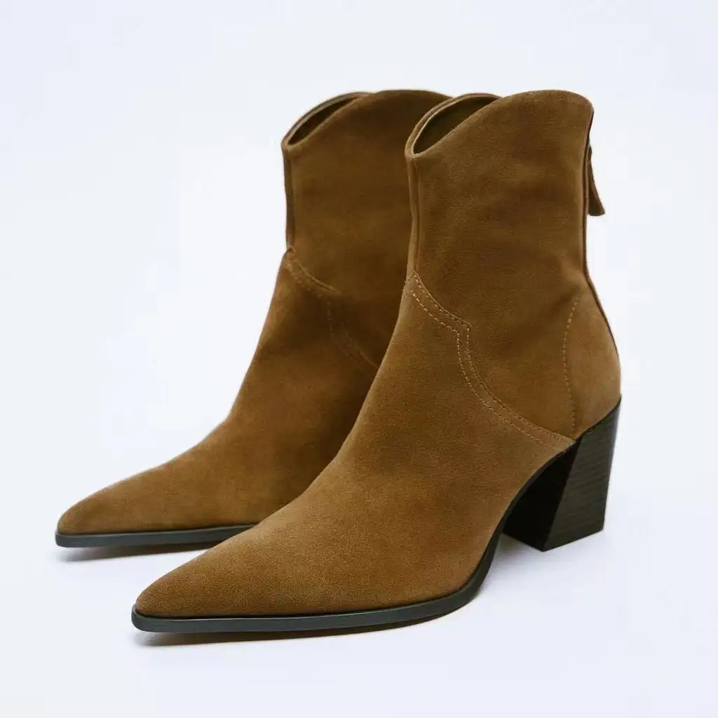 Autunno nuove scarpe da donna marrone pelle bovina tacchi alti e stivaletti