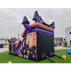Toboggan gonflable sur le thème <span class=keywords><strong>de</strong></span> la citrouille fantôme d'Halloween, amusement effrayant avec citrouilles souriantes, topper fantôme, pistes colorées - Product Image 5