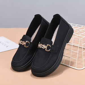 Nuovi Arrivi: Mocassini Slip-On Blu Navy da Donna con Decorazione a Catena Dorata, Scarpe Comode e Piatte per l'Uso Quotidiano in Ufficio - Product Image 6