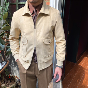 Homemade Italian <strong>Fleece</strong> <strong>Jacket</strong> Men Casual Short Coat British Suede Autumn Winter Trendy Rabbit <strong>Lined</strong> Coffee Back - Product Image 2