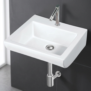 Ceramic Porcelain <b>Wall</b> Hung Wash Basin with Double Hole Faucet <b>Mount</b> for Villa Hospital & Kitchen Use-White 12x18 - Product Image 3