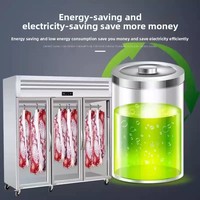 Vitrine réfrigérée verticale commerciale pour viande avec porte vitrée, conception à triple barre de suspension, unité de réfrigération