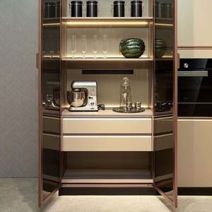 Armoires en verre de villa personnalisées en forme de U, armoire de cuisine moderne, armoire à vin en bois avec rangement - Product Image 6