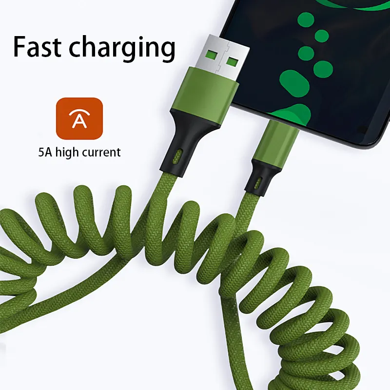 2020 Nieuwe Aanpassen 1M 1.2M 1.5M 2M 3M Fast Charger Flexibele Coiled Gevlochten USB-C Type usb C Charge Kabel